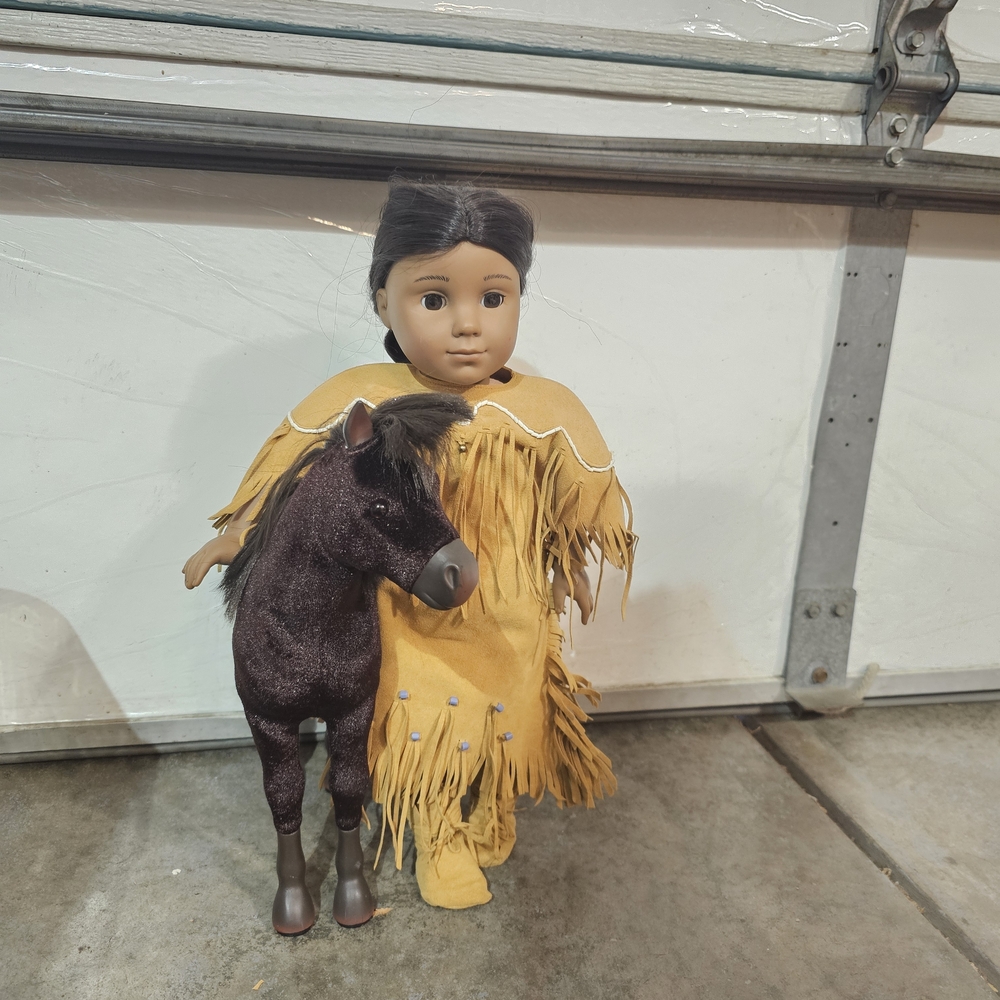 Native American Doll with Horse - Brown and Tan